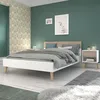 Image de AALBORG Lit adulte 140x190 cm - Style Scandinave - Fabrication Française - Blanc et Chêne
