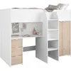 Image de Lit combiné mezzanine enfant - TOM - Blanc et chêne - Armoire bureau et sommier inclus