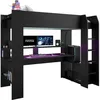 Image de Lit mezzanine combiné enfant LED Gamer ONLINE - 90 x 200 cm - Noir mat - Sommier inclus - PARISOT