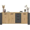 Image de Buffet LOFT - Décor chêne artisan et mélamine gris ombre - 3 portes et 3 tiroirs - L 220 x P 52 x H 86.5 cm - PARISOT
