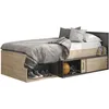 Image de GAMI Erquy Lit enfant avec rangement - Décor Chêne Kronberg clair et Noir - 90 x 200 cm