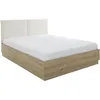 Image de Lit coffre tête textile - TIDY - 140 x 190 cm - Chêne / Ecru - Sommier inclus - GAMI