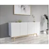 Image de WEBER Buffet bas scandinave laqué blanc mat + piètement en bois tilleul massif - L 160 cm - HOME