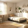 Image de Lit LOFT 90x190 cm + sommier / Décor Noir & chêne blanchi