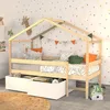 Image de Lit cabane MIKA 90x190 + sommier + 2 tiroirs / Naturel & blanc