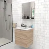 Image de Meuble sous-vasque 2 tiroirs MALAGA 60 cm + vasque / Décor Chêne blanchi