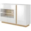 Image de Buffet MURARI - 3 portes - Avec LEDs - Blanc brillant et chêne