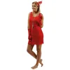 Image de Déguisement adulte femme - PTIT CLOWN - Robe Charleston rouge - Taille L/XL - Inclus bandeau - Thème Carnaval