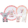 Image de Lot vaisselle - FUN HOUSE - KOALA - Verre 220 ml assiette creuse Ø 16 cm assiette plate Ø 22 cm couverts et peluche 22 cm