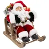 Image de Objet déco de Noël - Atmosphera - Père Noël sur Luge - 26cm - Velours - Rouge