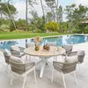 Image de Table de jardin ronde Oriengo acacia & blanc 8 places en aluminium traité époxy - Hespéride