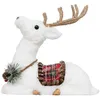 Image de Statuette Déco Renne Selle à Carreaux 28cm Blanc