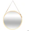 Image de Miroir mural rond avec lanière en cuir D50cm