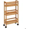 Image de Desserte étroite 3 niveaux à roulettes bambou - 5 five simply smart