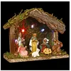 Image de Crèche de Noël lumineuse - FEERIC LIGHT & CHRISTMAS - 5 LED - 7 santons - Résine - Bois