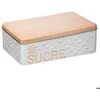 Image de Boîte à sucre 1 kg en métal blanc couvercle aspect bois   style scandinave   5FIVE SIMPLY SMART
