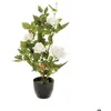 Image de Rosier artificiel pot ciment H50cm - Atmosphera createur dinterieur - Blanc