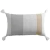 Image de Coussin déhoussable ILLIADE 30×50 cm - coton imprimé à rayures pompons
