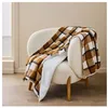 Image de Plaid 125x150 cm Tartan & Sherpa   Motif écossais Camel   Doux et chaud pour canapé/lit