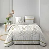 Image de Housse de couette réversible RAONI 240x220 cm + 2 taies 63x63 - 100% coton 57 fils beige/blanc/or