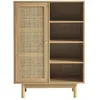 Image de Buffet HELENA effet chêne et cannage rotin 1 porte 80 cm - Bois