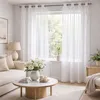 Image de Voilage blanc motifs ondulés brodés Blanc 140x260 cm