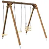 Image de Portique en bois carré 3 agrès avec balançoire bébé et corde disque ULYSSE
