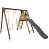 Image de Portique en bois carré 2 agrès avec balançoire bébé et toboggan PRUNE