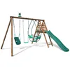 Image de Portique en bois rond 3 agrès avec balançoire bébé et toboggan COLZA