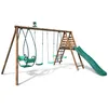 Image de Portique en bois rond 4 agrès avec face à face et toboggan JACINTHE