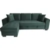 Image de Canapé dangle convertible HAMILTON 4 places - Tissu velours vert - L 245 x P 140 x H 86 - Coffre de rangement