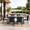 Image de Ensemble repas de jardin - AKELA - Plateau verre trempé + Chaises résine tressée - Table 160x80 cm - Noir - 6 personnes