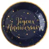 Image de Assiettes en carton - Joyeux anniversaire - Bleu marine - 225 cm - 10 pièces - Liseré doré