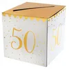 Image de Tirelire anniversaire 50 ans - SANTEX - 50 ans - Blanc et or - Cubique - 20 cm de côté - Carton rigide - Fente 18 cm