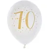 Image de Ballons Joyeux Anniversaire 70 ans - Blanc et doré - Sachet de 8 - Hélium - 23 cm - Biodégradables