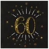 Image de 2 Lots de 10 Serviettes de table en papier anniversaire 60 ans noir et doré or REF/6790 (16.5cm)