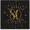 Image de Serviettes en papier - SANTEX - 6790-80 - Noir/Or - 10 pièces - 3 plis - Anniversaire 80 ans