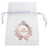 Image de Sachet à dragées - Just Married - Blanc et rose gold - Organdi transparent - 7.5cm x 10cm - Lot de 6