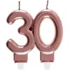 Image de Bougie danniversaire - SANTEX - 30 ans - Rose gold métallique - Double pique & 2 mèches - 9 x 75 cm