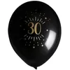 Image de Sachet de 8 ballons Age étincelant NOIR/or 30 ans