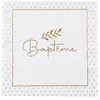 Image de 20 Serviettes de table Baptême en papier 16.5cm REF/8015 Blanc et doré or métallique