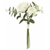 Image de Bouquet de fleurs artificielles - - 2 Roses et 2 Eucalyptus avec Spirée - Blanc crème