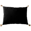 Image de Coussin rectangulaire en coton certifié OEKO-TEX avec pompons en jute - Noir - 50 x 70 cm