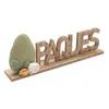 Image de CENTRE DE TABLE PQUES BOIS VELOURS 30X5X13CM VERT Beige