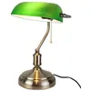 Image de Lampe de banquier verte FISHTEC Verre opaline Pied métal doré Chaînette interrupteur Douille E27 Bureau vintage