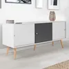 Image de IDMARKET Buffet bas scandinave 135 cm EFFIE 3 portes bois blanc et gris