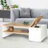 Image de IDMARKET Table basse bar contemporaine rectangulaire IZIA avec coffre blanc et plateaux bois