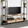 Image de ID MARKET ensemble meuble tv DETROIT 2 portes et 2 tiroirs 164 cm bois clair avec étagères murales