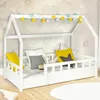 Image de IDMARKET Lit cabane enfant 80 x 160 CM NEREE blanc avec sommier et barrières