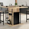 Image de IDMARKET Ilot central UGO 110 cm bois noir et imitation hêtre avec rangements design industriel